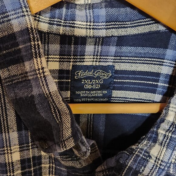 🌲 Faded Glory Blue Plaid Flannel Button Shirt 2XL 🌲 - Picture 5 of 5